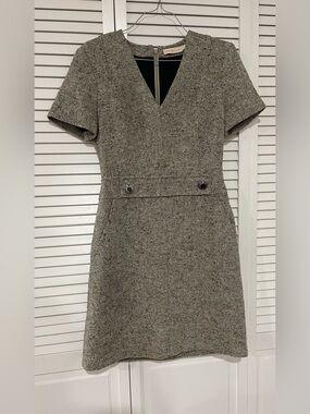 Tory Burch Gray Tweed V-Neck Mini Dress